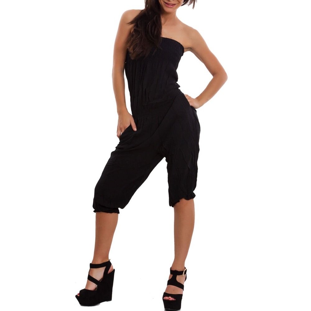 Black strapless capri cargo jumpsuit by Orange size S NWOT